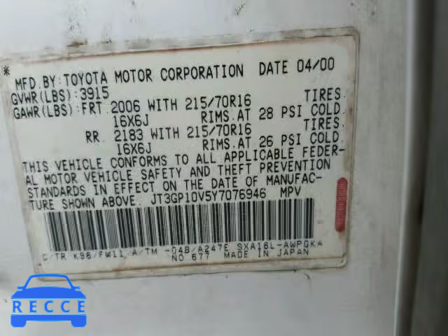 2000 TOYOTA RAV4 JT3GP10V5Y7076946 image 9