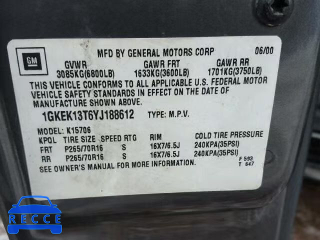 2000 GMC YUKON 1GKEK13T6YJ188612 image 9
