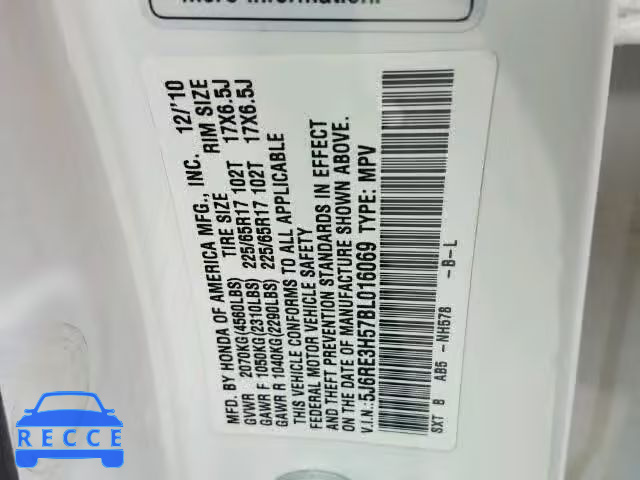 2011 HONDA CR-V EX 5J6RE3H57BL016069 image 9
