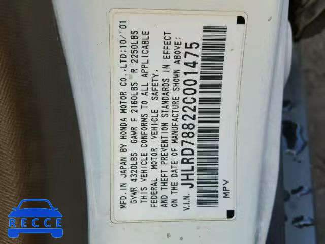 2002 HONDA CR-V EX JHLRD78822C001475 image 9