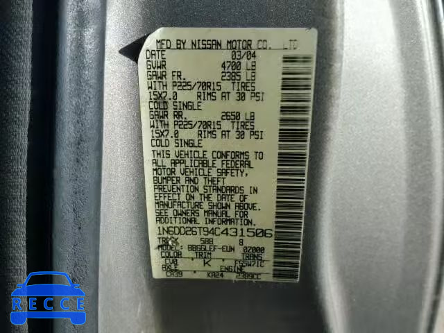 2004 NISSAN FRONTIER X 1N6DD26T94C431506 image 9