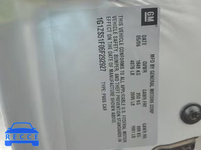 2006 CHEVROLET MALIBU LS 1G1ZS51F06F292927 image 9