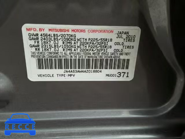 2010 MITSUBISHI OUTLANDER JA4AS3AW4AZ018804 image 9