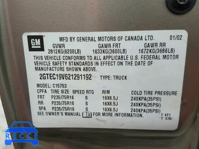 2002 GMC SIERRA C15 2GTEC19V621291192 image 9