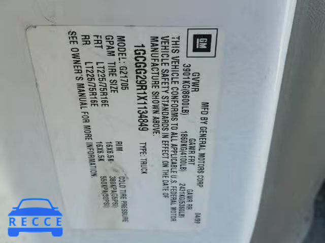 1999 CHEVROLET EXPRESS G2 1GCGG29R1X1134849 image 9