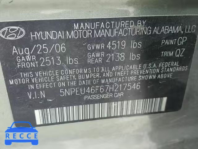 2007 HYUNDAI SONATA 5NPEU46F67H217546 image 9