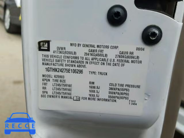 2005 GMC SIERRA K25 1GTHK24275E106296 Bild 9