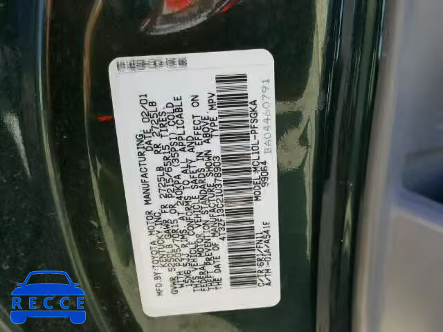 2001 TOYOTA SIENNA LE/ 4T3ZF13C21U378903 зображення 9