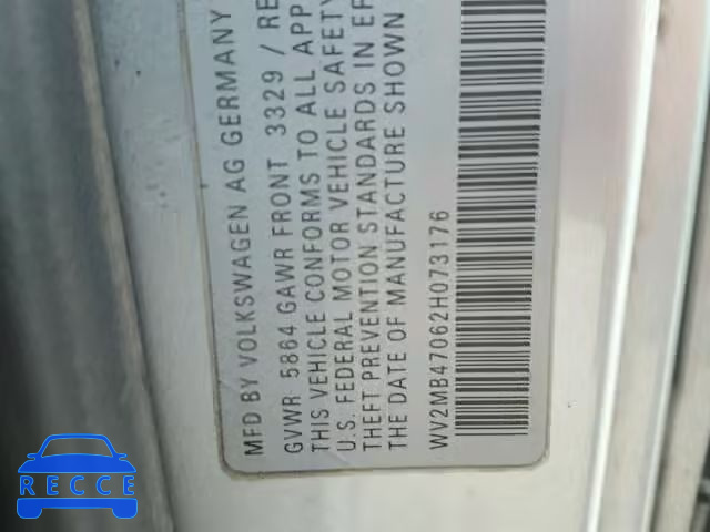 2002 VOLKSWAGEN EUROVAN MV WV2MB47062H073176 image 9