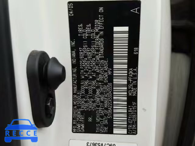 2005 TOYOTA SIENNA XLE 5TDBA22CX5S045556 image 9