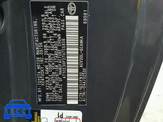 2007 TOYOTA CAMRY SOLA 4T1CE30P27U755856 image 9