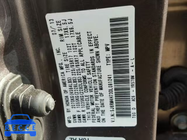 2013 HONDA CR-V EX-L 5J6RM4H73DL081241 image 9