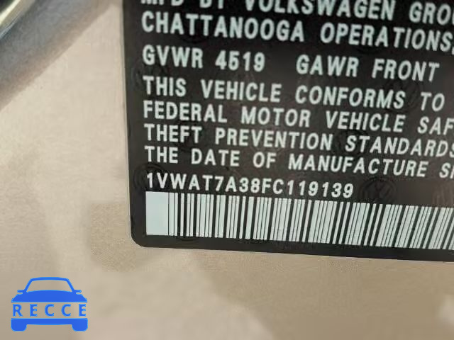2015 VOLKSWAGEN PASSAT S 1VWAT7A38FC119139 image 9