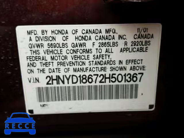 2002 ACURA MDX Touring 2HNYD18672H501367 image 9