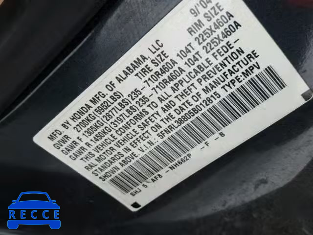 2005 HONDA ODYSSEY TO 5FNRL38805B012815 image 9