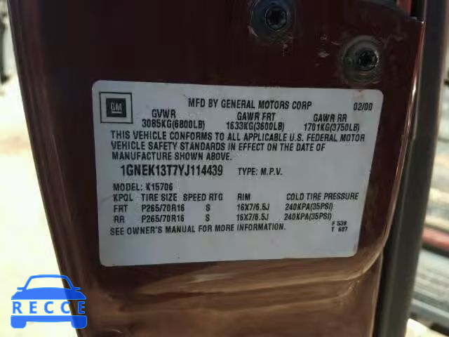 2000 CHEVROLET TAHOE K150 1GNEK13T7YJ114439 image 9