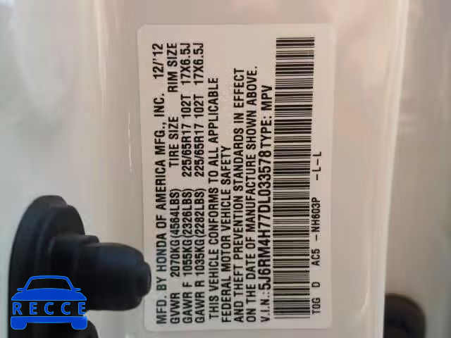 2013 HONDA CR-V EX-L 5J6RM4H77DL033578 image 9