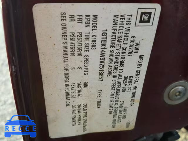1997 GMC SIERRA K15 1GTEK14W9VZ518857 image 9