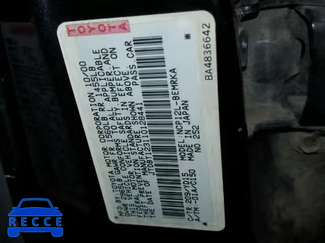 2001 TOYOTA ECHO JTDBT123110128441 image 9