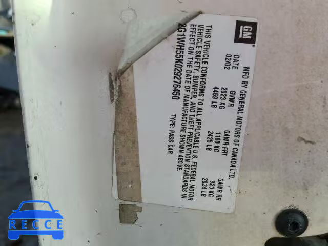 2002 CHEVROLET IMPALA LS 2G1WH55K029276450 image 9