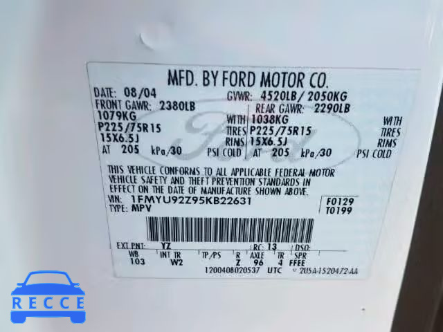 2005 FORD ESCAPE XLS 1FMYU92Z95KB22631 image 9