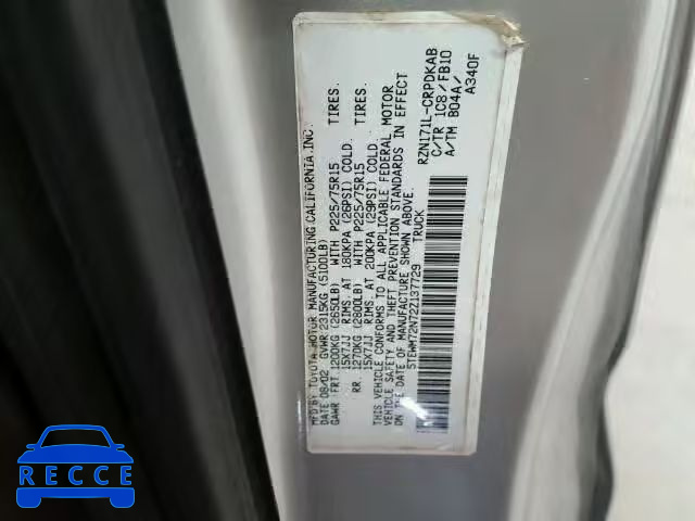 2002 TOYOTA TACOMA XTR 5TEWM72N72Z137729 зображення 9