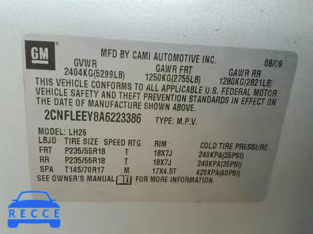 2010 CHEVROLET EQUINOX LT 2CNFLEEY8A6223386 image 9