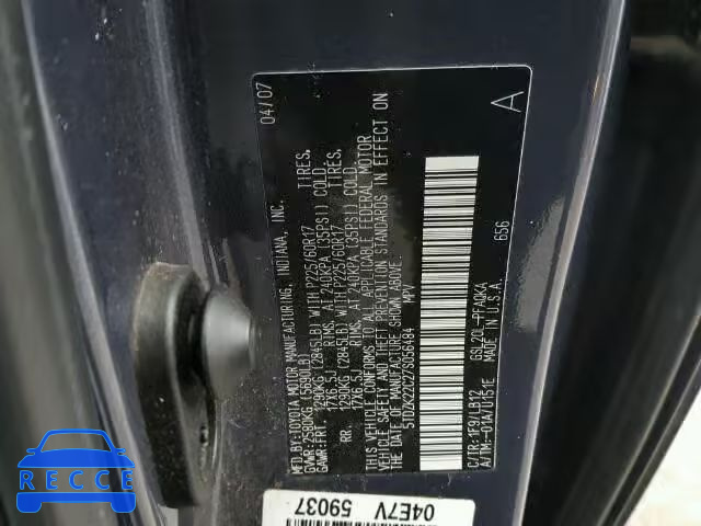 2007 TOYOTA SIENNA XLE 5TDZK22C27S056484 image 9