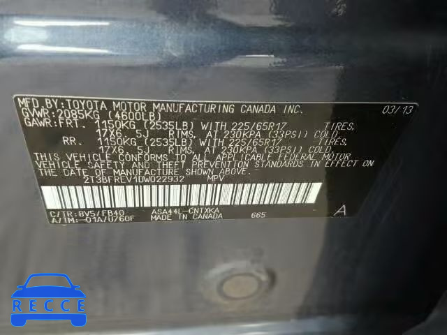 2013 TOYOTA RAV4 LE 2T3BFREV1DW022932 image 9