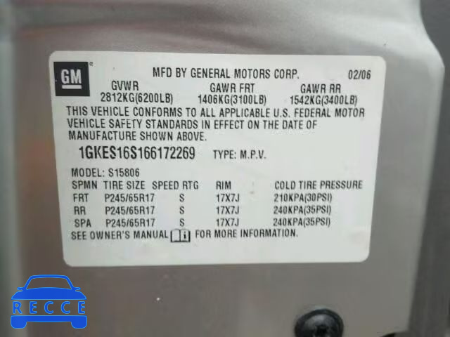 2006 GMC ENVOY XL 1GKES16S166172269 image 9