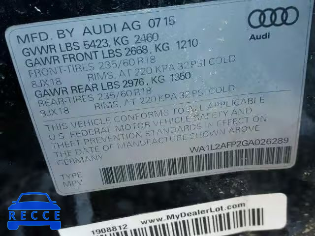2016 AUDI Q5 PREMIUM WA1L2AFP2GA026289 image 9