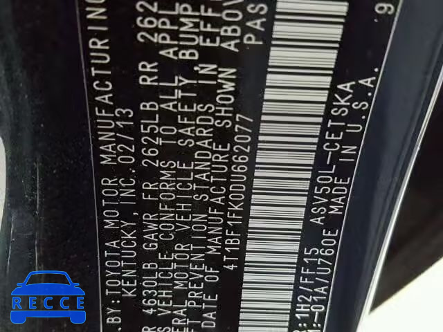2013 TOYOTA CAMRY L/SE 4T1BF1FK0DU662077 image 9