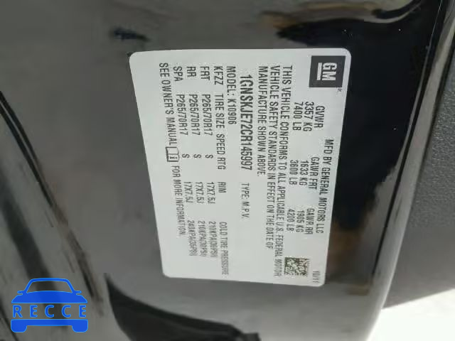 2012 CHEVROLET K1500 SUBU 1GNSKJE72CR145997 image 9