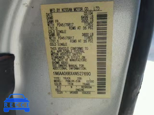 2004 NISSAN TITAN XE/S 1N6AA06BX4N527690 Bild 9