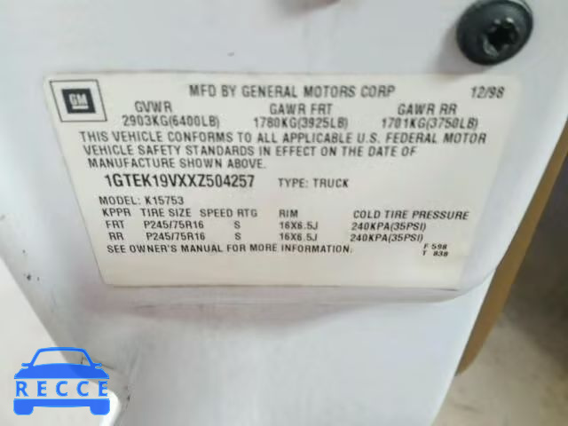 1999 GMC SIERRA K15 1GTEK19VXXZ504257 image 9
