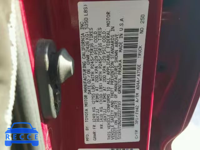 2006 TOYOTA TACOMA PRE 5TEKU72N26Z223793 зображення 9