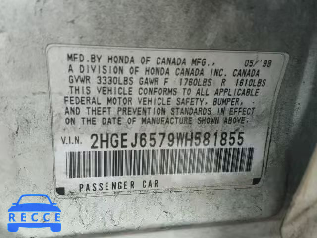 1998 HONDA CIVIC LX 2HGEJ6579WH581855 image 9
