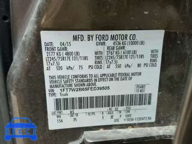 2015 FORD F250 SUPER 1FT7W2B65FED39505 image 9