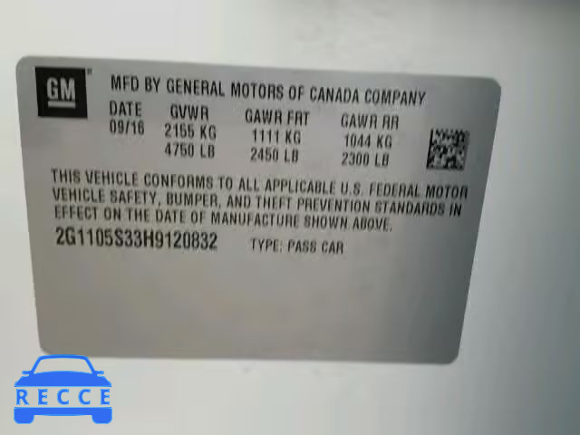 2017 CHEVROLET IMPALA LT 2G1105S33H9120832 image 9