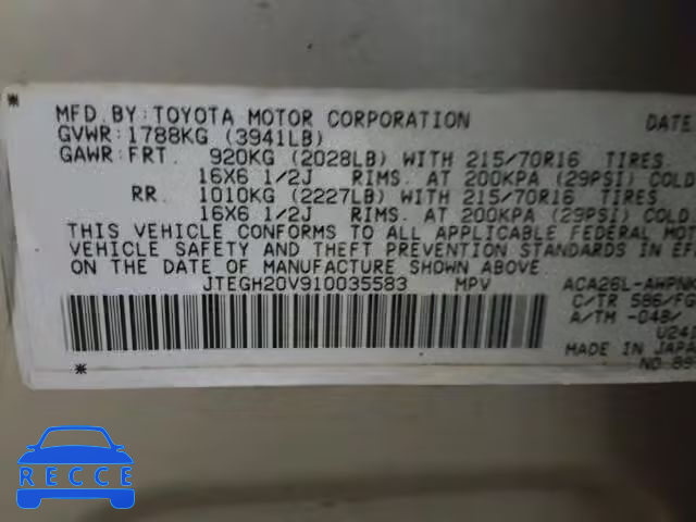 2001 TOYOTA RAV4 JTEGH20V910035583 image 9