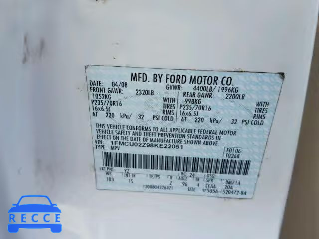 2008 FORD ESCAPE XLS 1FMCU02Z98KE22051 зображення 9