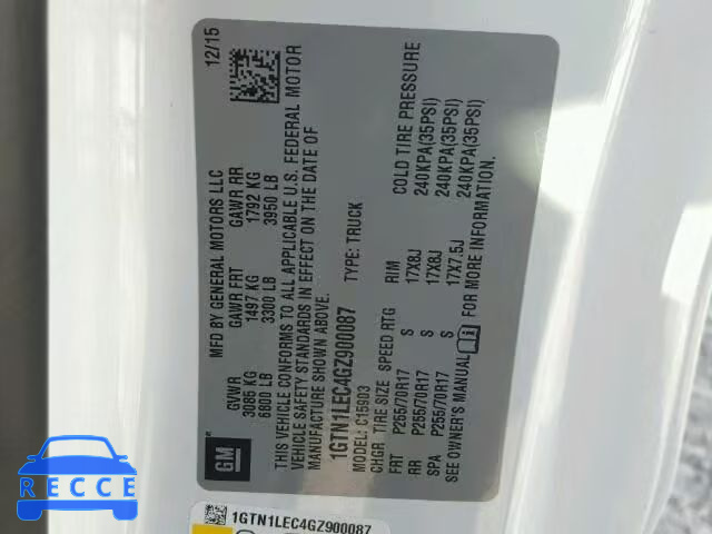 2016 GMC SIERRA C15 1GTN1LEC4GZ900087 image 9