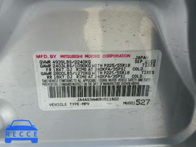 2011 MITSUBISHI OUTLANDER JA4AS3AW6BU011822 image 9