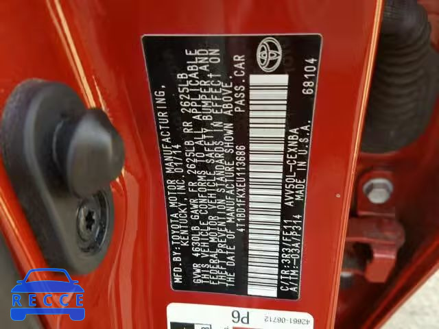 2014 TOYOTA CAMRY HYBR 4T1BD1FKXEU113686 image 9