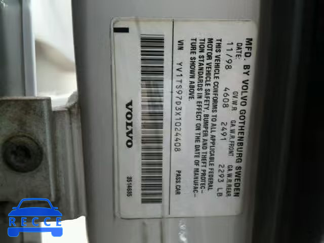 1999 VOLVO S80 YV1TS97D3X1024408 Bild 9