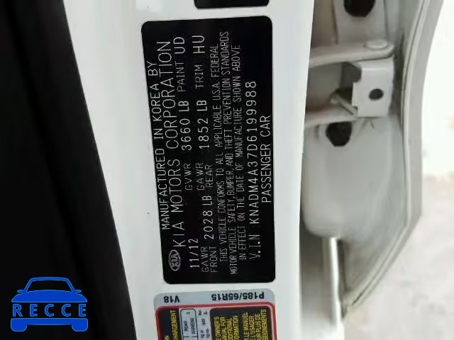 2013 KIA RIO LX KNADM4A37D6199988 зображення 9