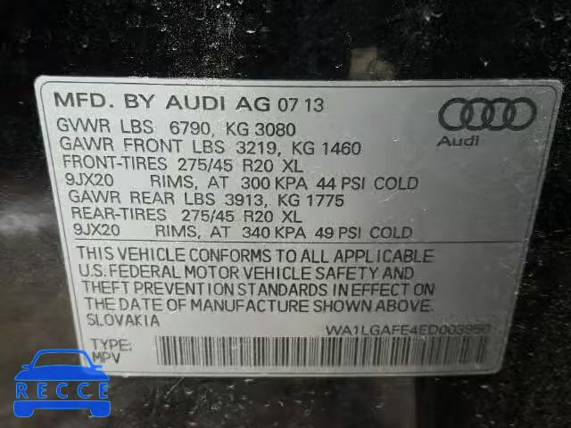 2014 AUDI Q7 PREMIUM WA1LGAFE4ED003950 зображення 9