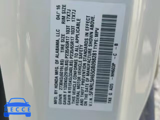 2016 HONDA ODYSSEY EX 5FNRL5H65GB098281 image 9