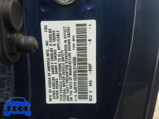 2003 HONDA ELEMENT DX 5J6YH18283L014586 Bild 9