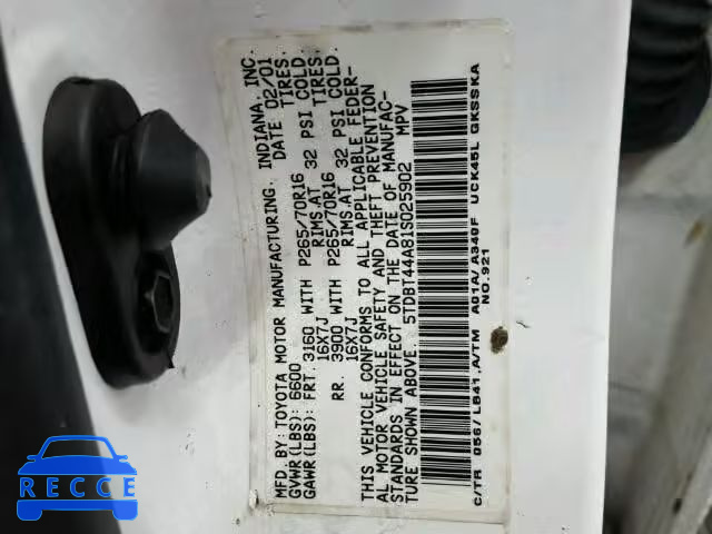 2001 TOYOTA SEQUOIA SR 5TDBT44A81S025902 image 9